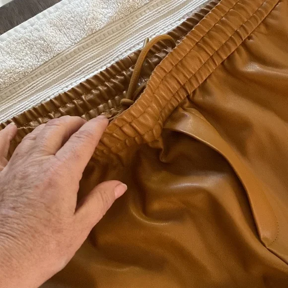 NWOT Zara fabulous faux leather camel color jogger trousers w/ great pockets - Picture 3 of 14